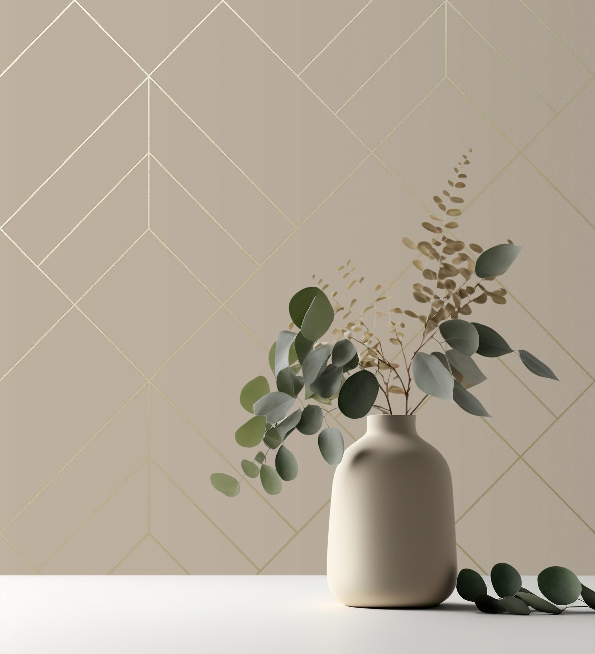 GAULAN 682085 - Papel pintado geométrico de rombos con líneas doradas fondo nude estilo Art déco para pared salón cocina baño dormitorio pasillo - Rollo de 10 m x 0,52 m