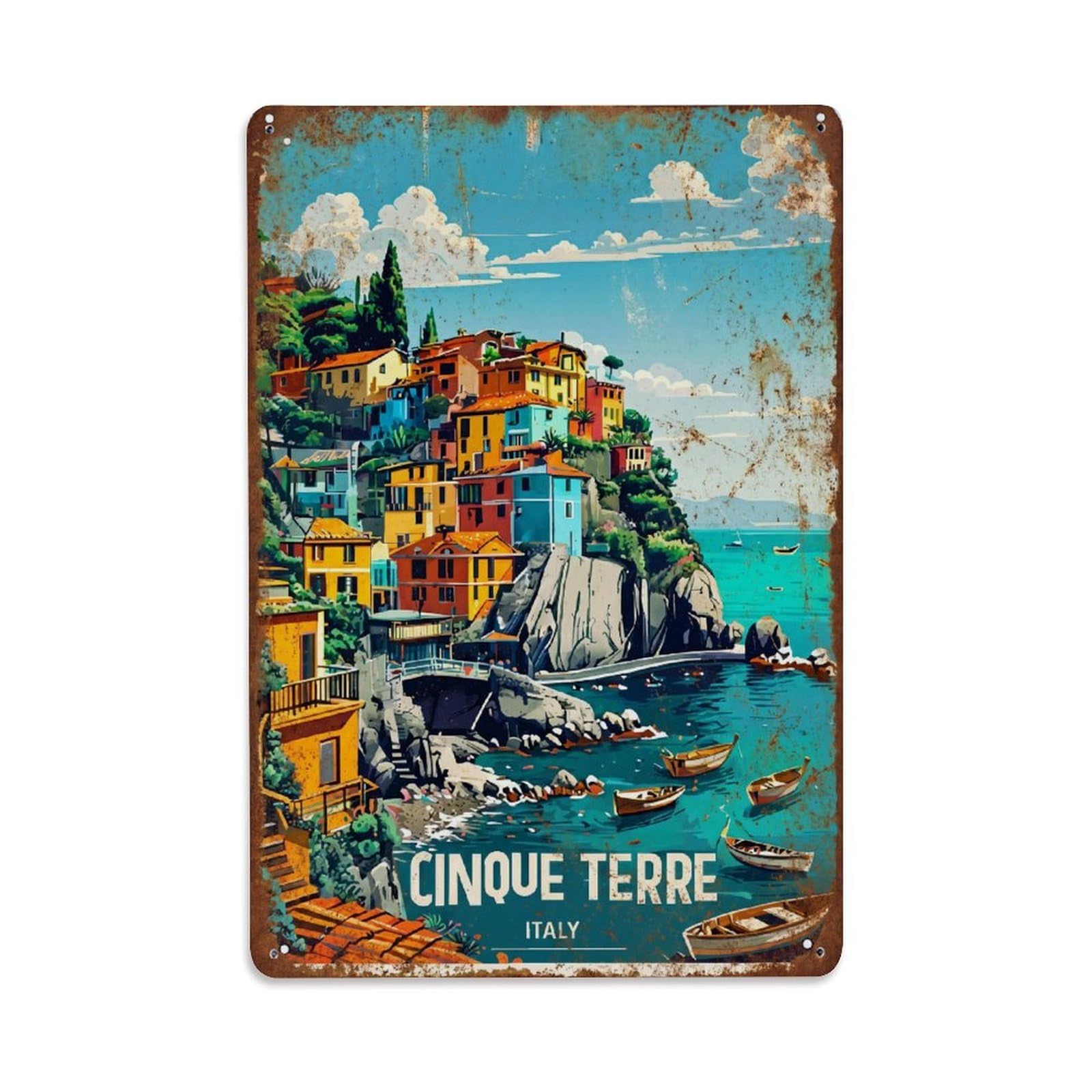 Yrnq 08X12inch Vintage Style Vintage Travel Cinque Terre Italy Midday Metal Tin Sign