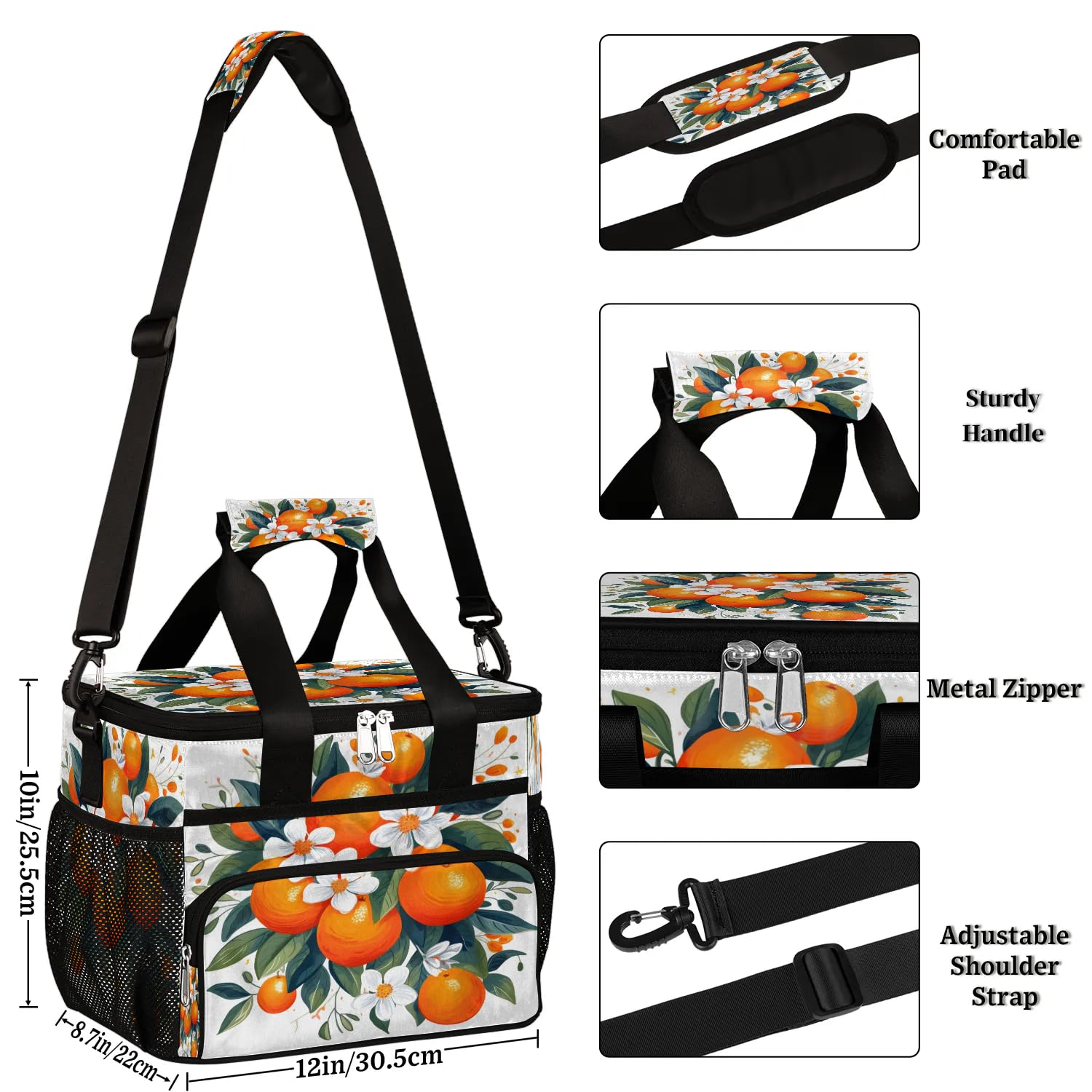 Große Lunchtasche mit Obstblumen, für Erwachsene, Herren, Damen, Kinder, Mädchen, Jungen, isolierte Lunchbox, Kühltasche, Kühltasche, Kühltasche, Kühltasche, Kühltasche für Arbeit, Picknick, Grillen