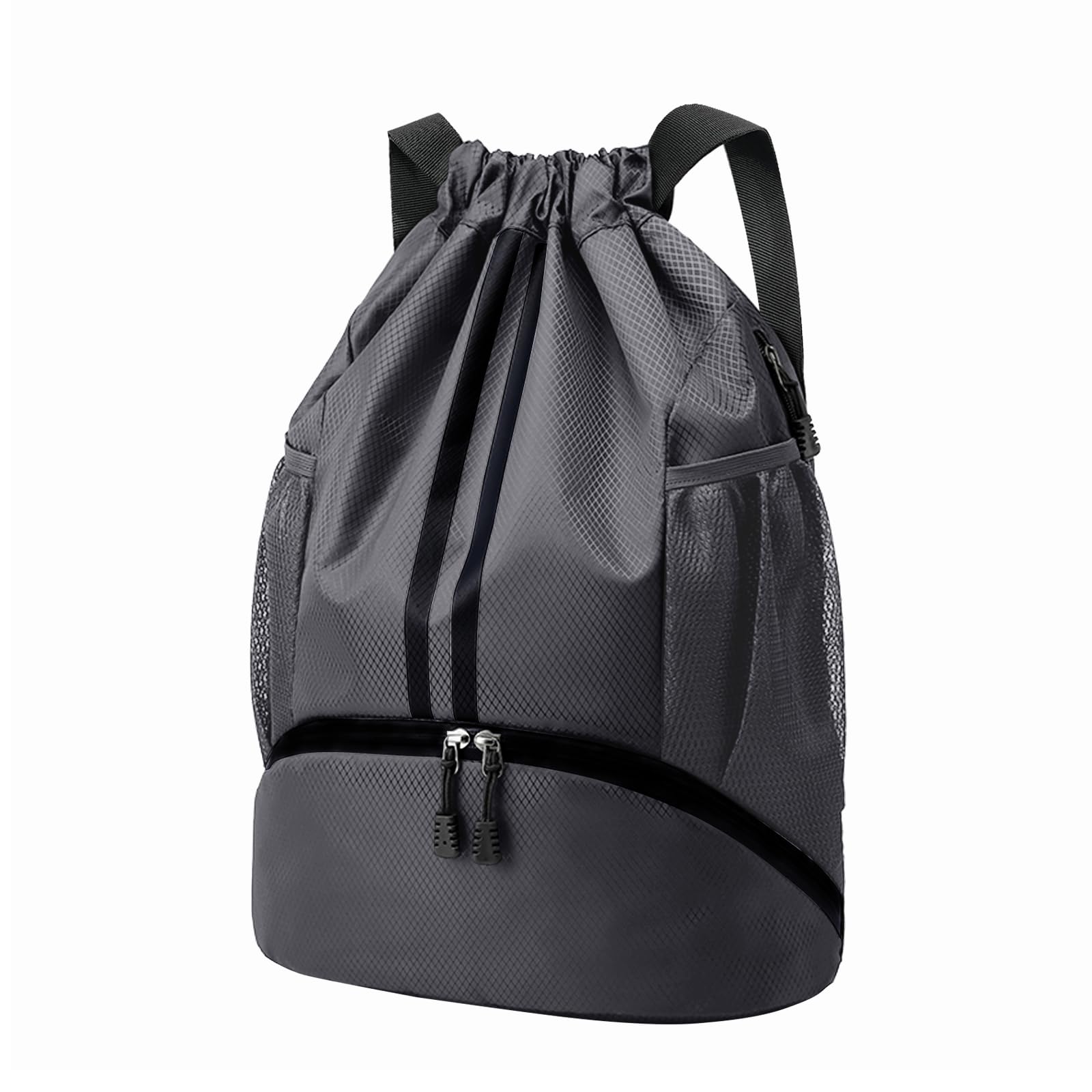 Hoedia Sports Drawstring Backpack - String Swim Gym Bag with Shoes Compartment and Wet Proof Pocket for Women and Men, Dark Grey