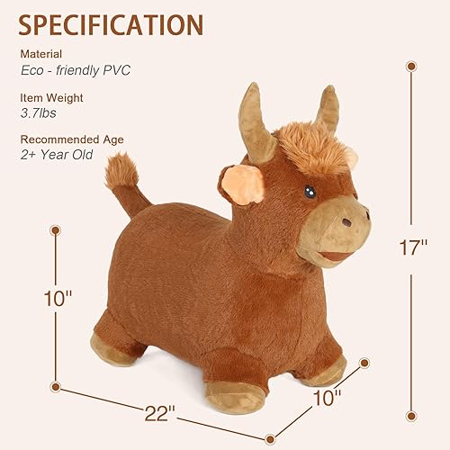 Miniatura 4 de INPANY Juguetes hinchables de salto de toros  Tolva de vaca de felpa marrón para niños pequeños, caballo inflable de animales de granja, paseo al