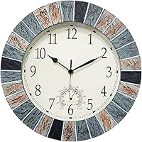 UMEXUS 13 Inch Outdoor Wall Clock with Thermometer - Waterproof Silent Non-Ticking Quartz, Indoor/Outdoor for Patio Garden Kitchen, Easy-Read Large Display Gift