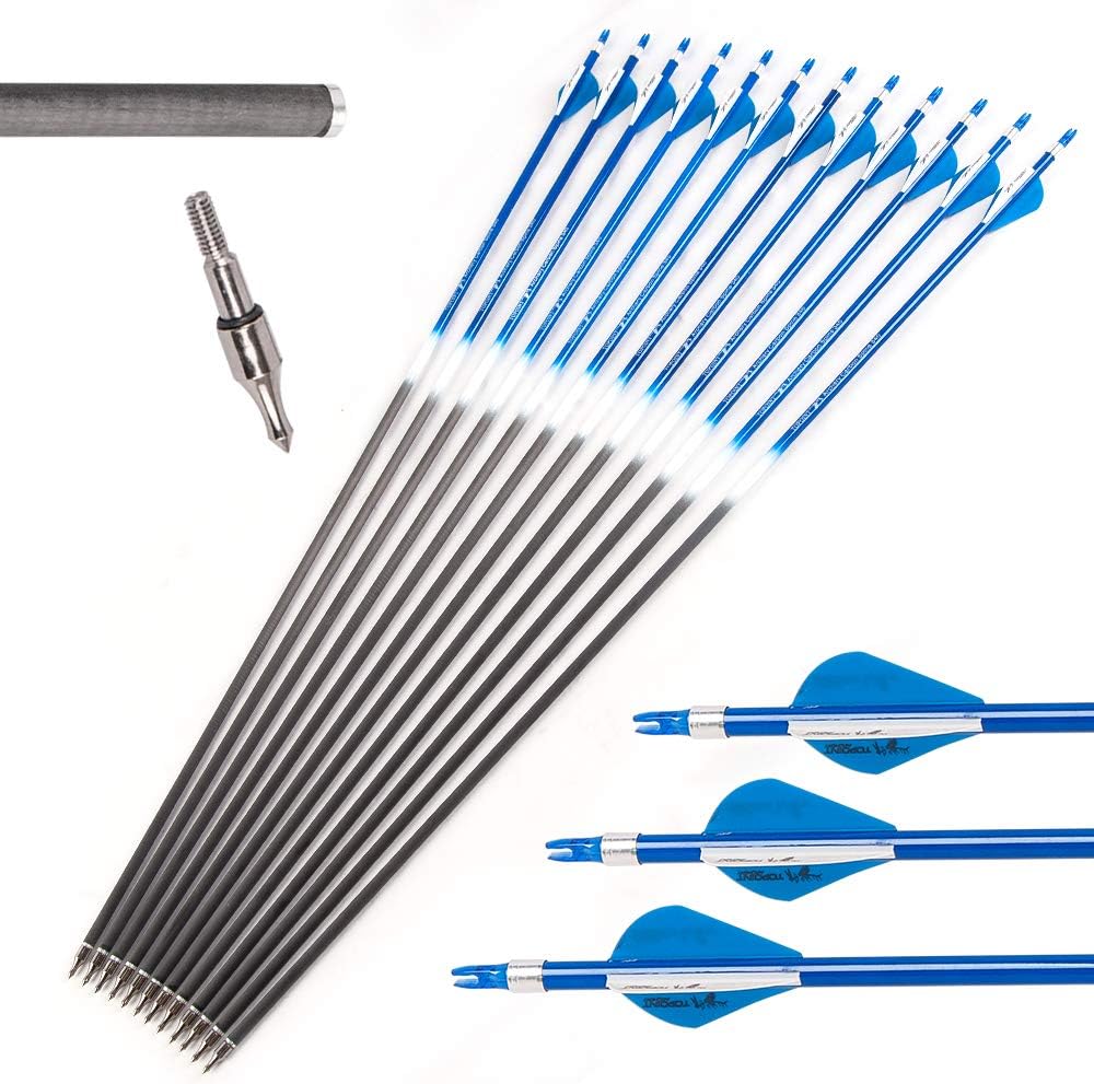 HYF 3K Pure Carbon Arrow Practice Hunting Arrows Spine 340 with Changable Arrowhead for Compound Bow & Recurve Bow Shooting (Pack of 12) : Sports & Outdoors