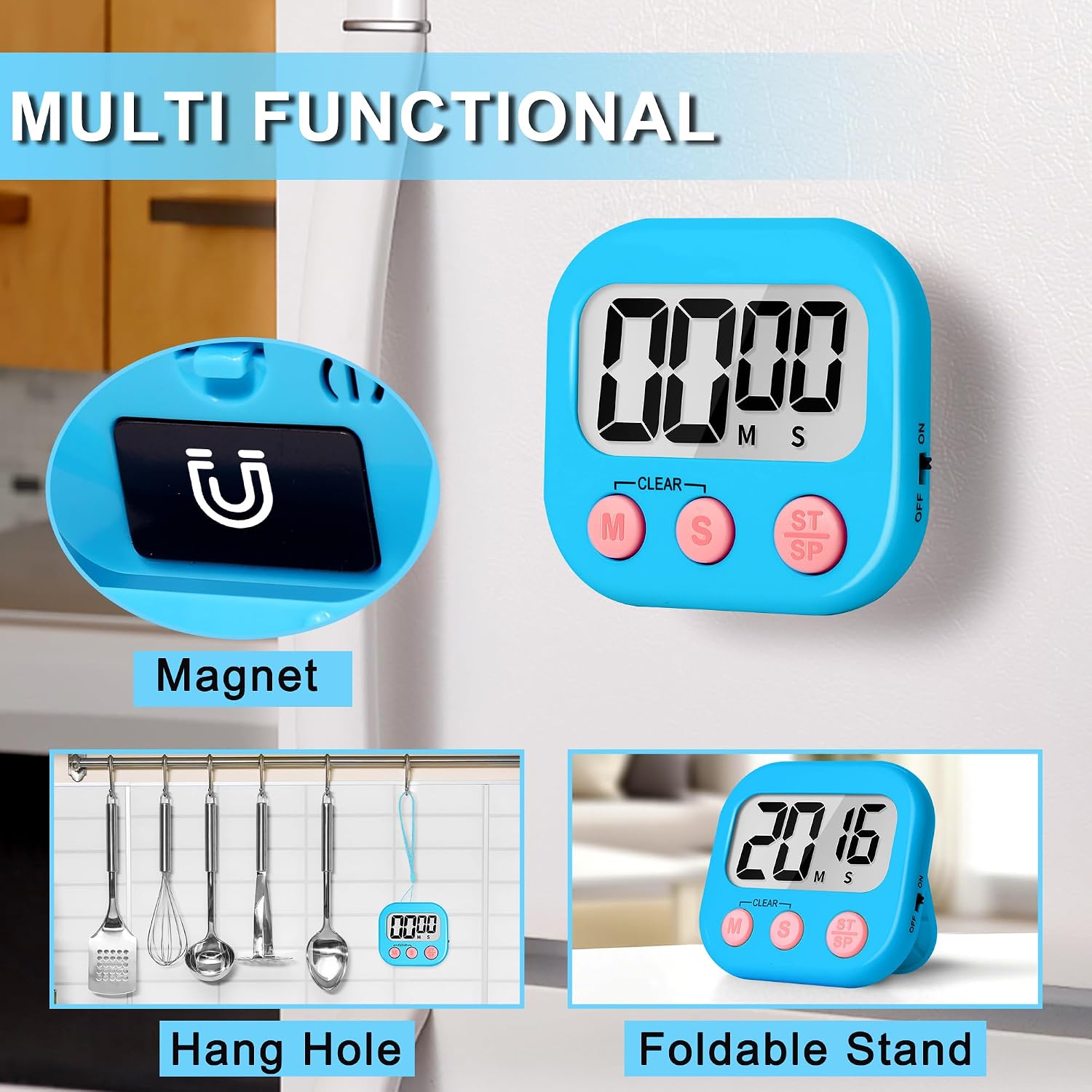 ZILLEEN Classroom Timer for Kids Teachers 6 Pack Digital Timers Blue Pink image 2