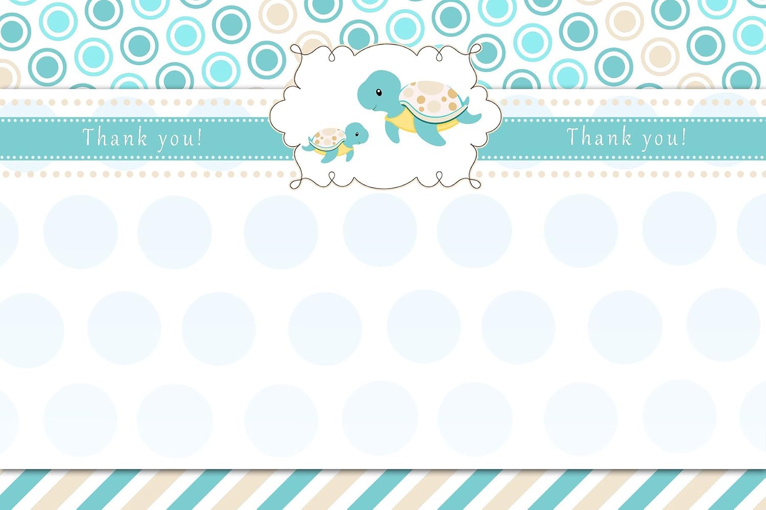 30 Blank Thank You Cards Teal Turquoise Polka Dots Turtle Design Unisex Baby Shower Party + 30 White Envelopes