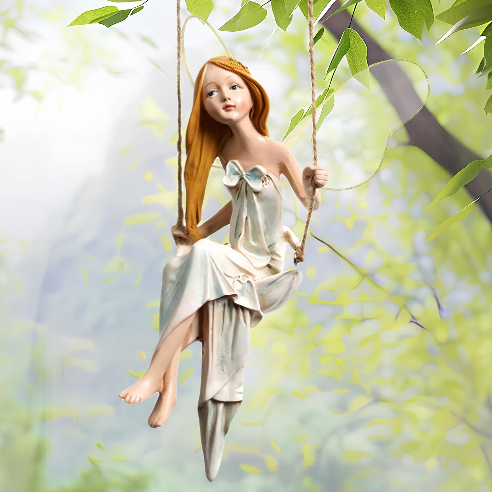 Grtheenumb Outdoor Statues|Fairy Garden Swing Fairyland Fantasy Winged Hanging Angel Statue 8In Resin Vivid Decorative Garden Statue for Home Office Yard