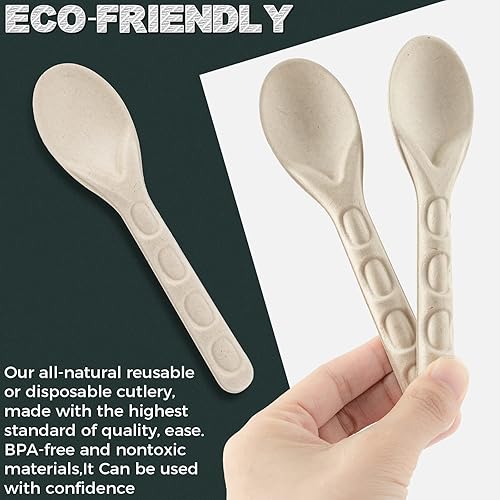 Miniatura 5 de Green Earth - Cucharas desechables de fibra de 6 pulgadas, paquete de 100 cucharas ecológicas, cucharas naturales (pulpa de bambú), vajilla diaria