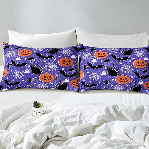 Vista 135 de Juego de sábanas bajeras con bonito diseño de gato negro para niños y niñas, diseño de dibujos animados de Halloween, gato, animales, sábanas