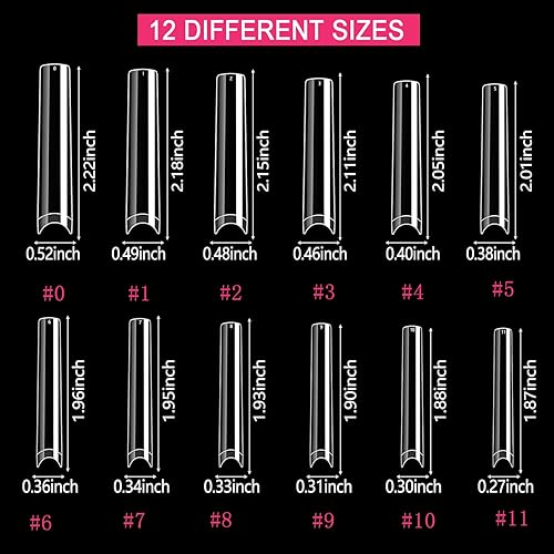 Miniatura 5 de 504 puntas de uñas cuadradas extra largas sin curva C 3XL para uñas acrílicas profesionales, puntas de uñas postizas transparentes rectas aplanadas