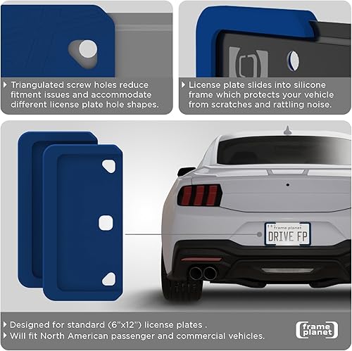 Miniatura 4 de Marco de matrícula. Flexible, diseño de 2 piezas por Frame Planet. 1 paquete. Reducción de ruido, arañazos, resistente a la intemperie, silicona