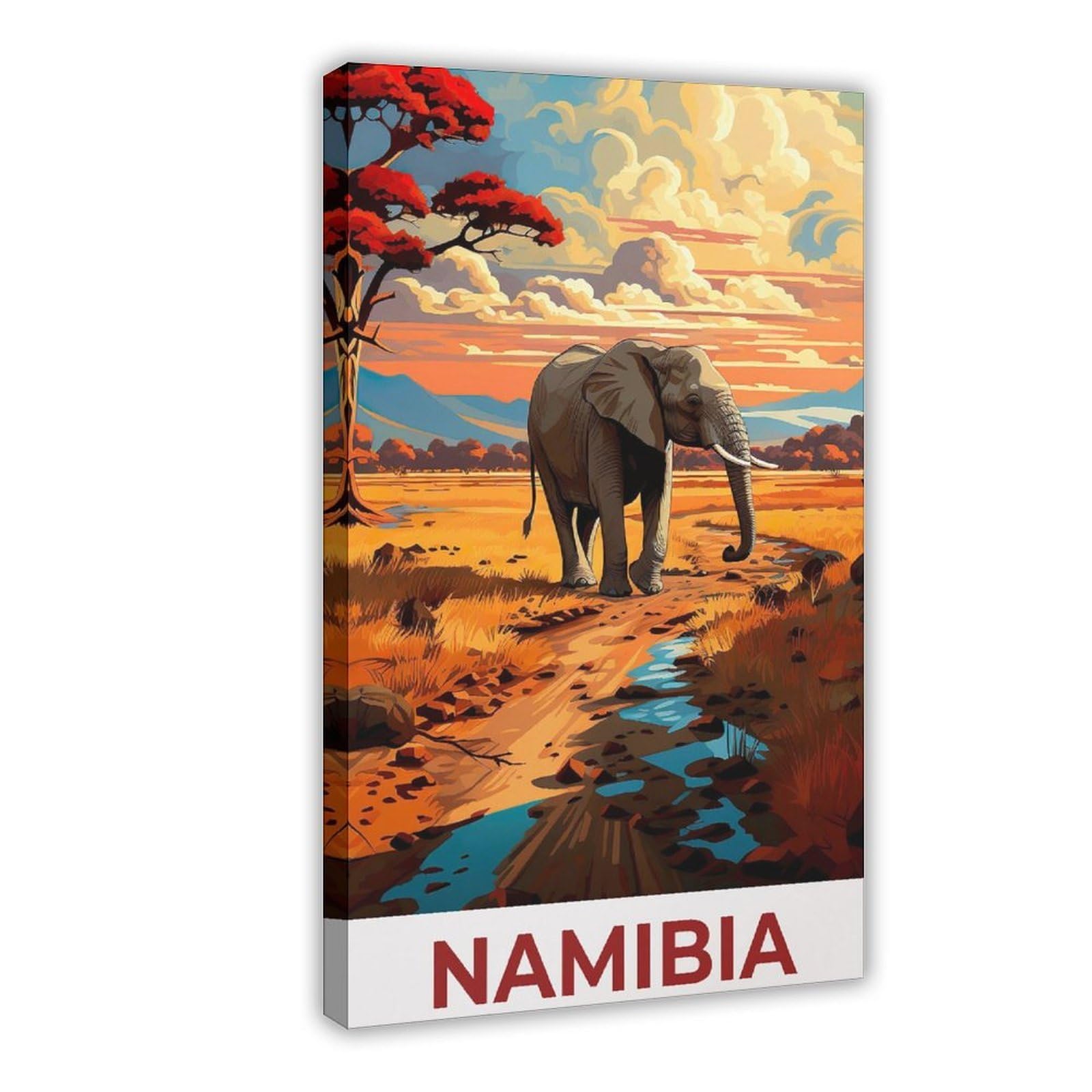 Bareronor Namibia Elephant Poster Canvas Poster Wall Art Decor Print Picture Paintings for Living Room Bedroom Decoration 24" L X 36" W