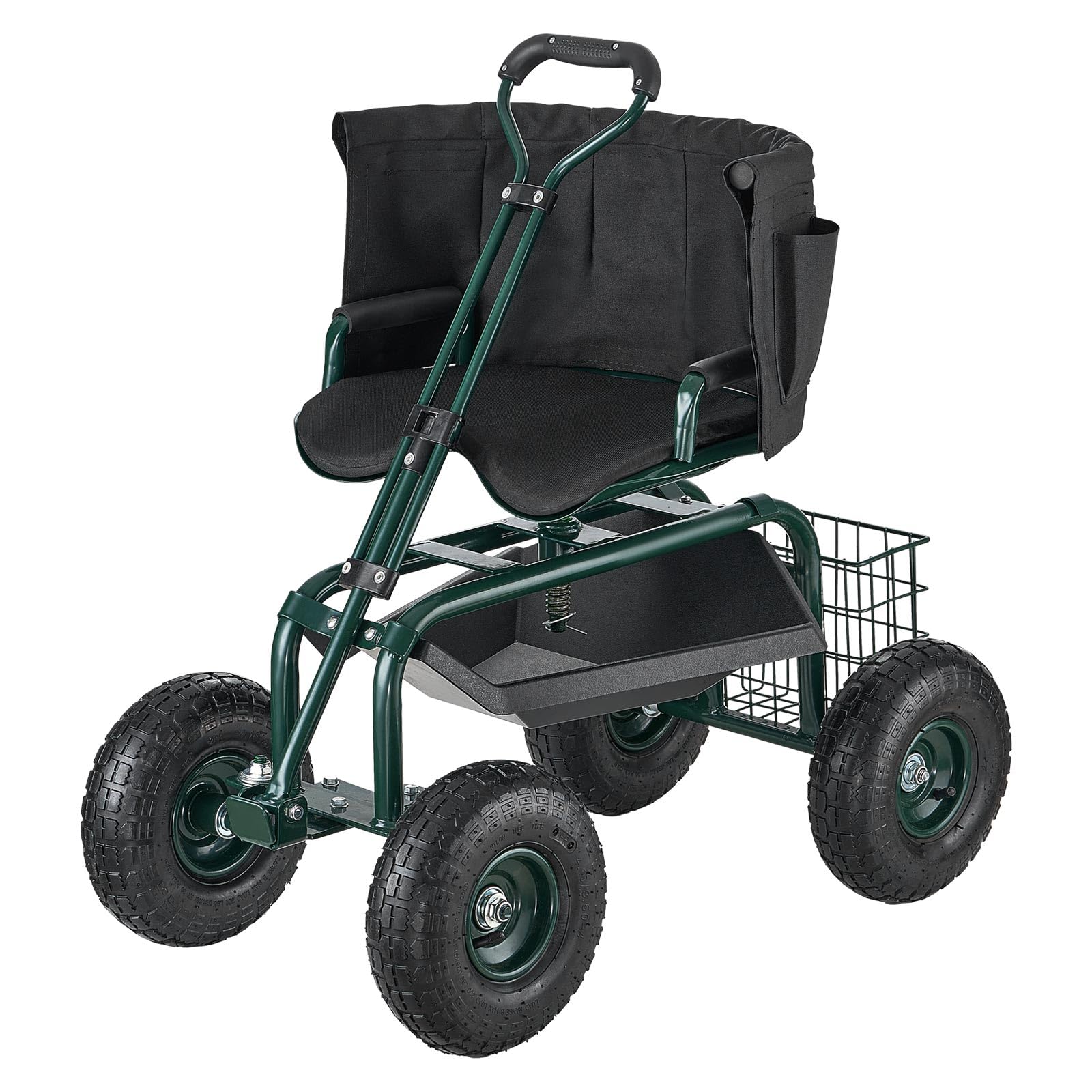 VEVOR Mobiler Gartensitz 810x480x690/770 mm, Gartenrollsitz mit höhenverstellbarer & um 360° drehbarer Sitzfläche, Tragkraft 180 kg, Rückenlehne & Werkzeugaufbewahrung, für Garten, Hof, Terrasse