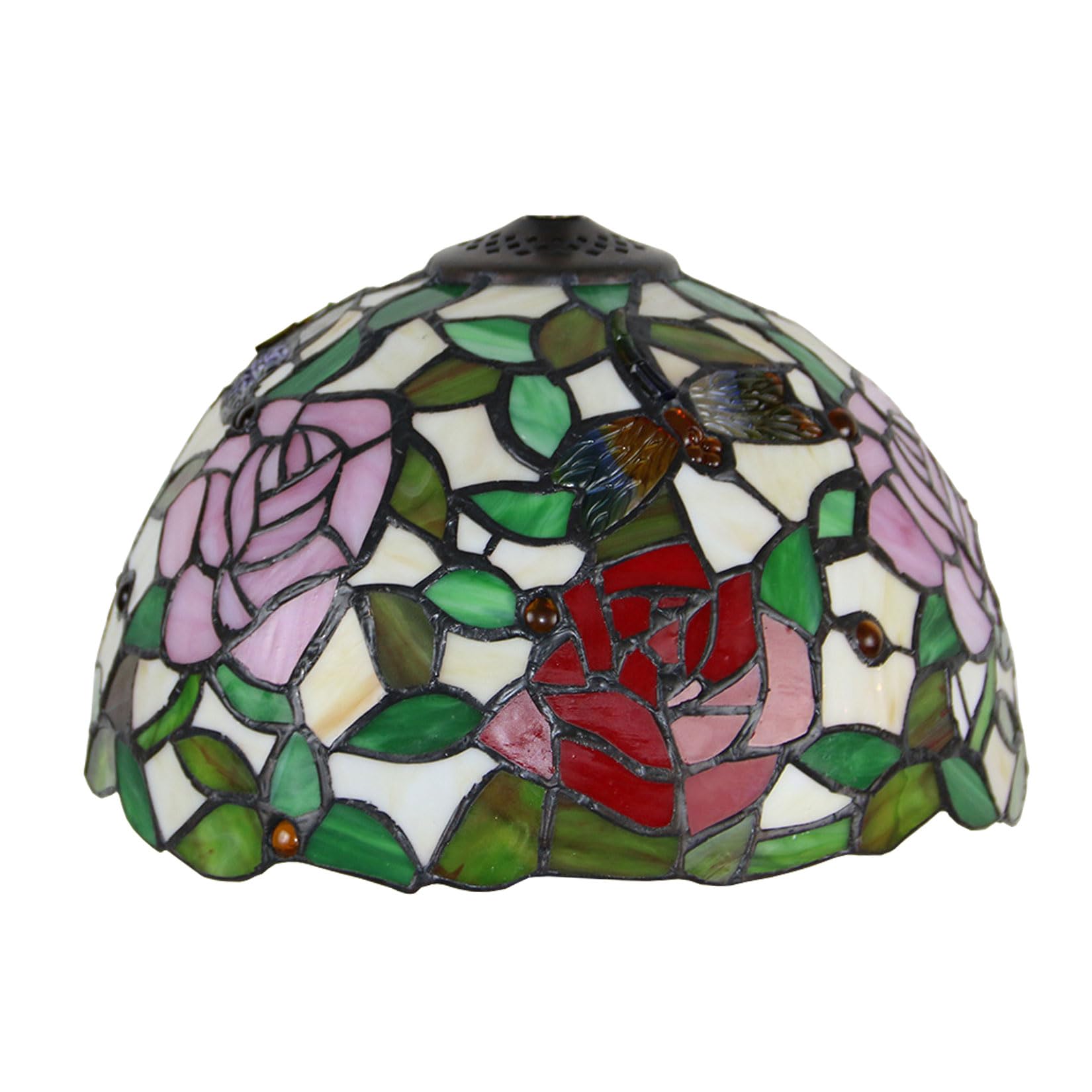 SaryEdge Tiffany Lamp Shade Replacement Only 12X7 Inch Rose Dragonfly Stained Glass Lampshades, Vintage Red Pink Flower Light Cover for Table Lamp Hanging Pendant lamp Ceiling Light，，