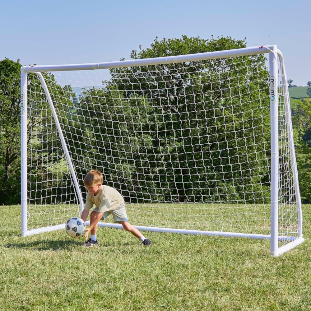 Rebo White 10Ft X 6.5Ft Football Goal For Kids - Weather-Resistant, Perfect For Gardens | Outdoortoys | Pvc, Portable, Locking Posts, Nylon Net, Lightweight, Easy Assembly, Ground Anchors Included
