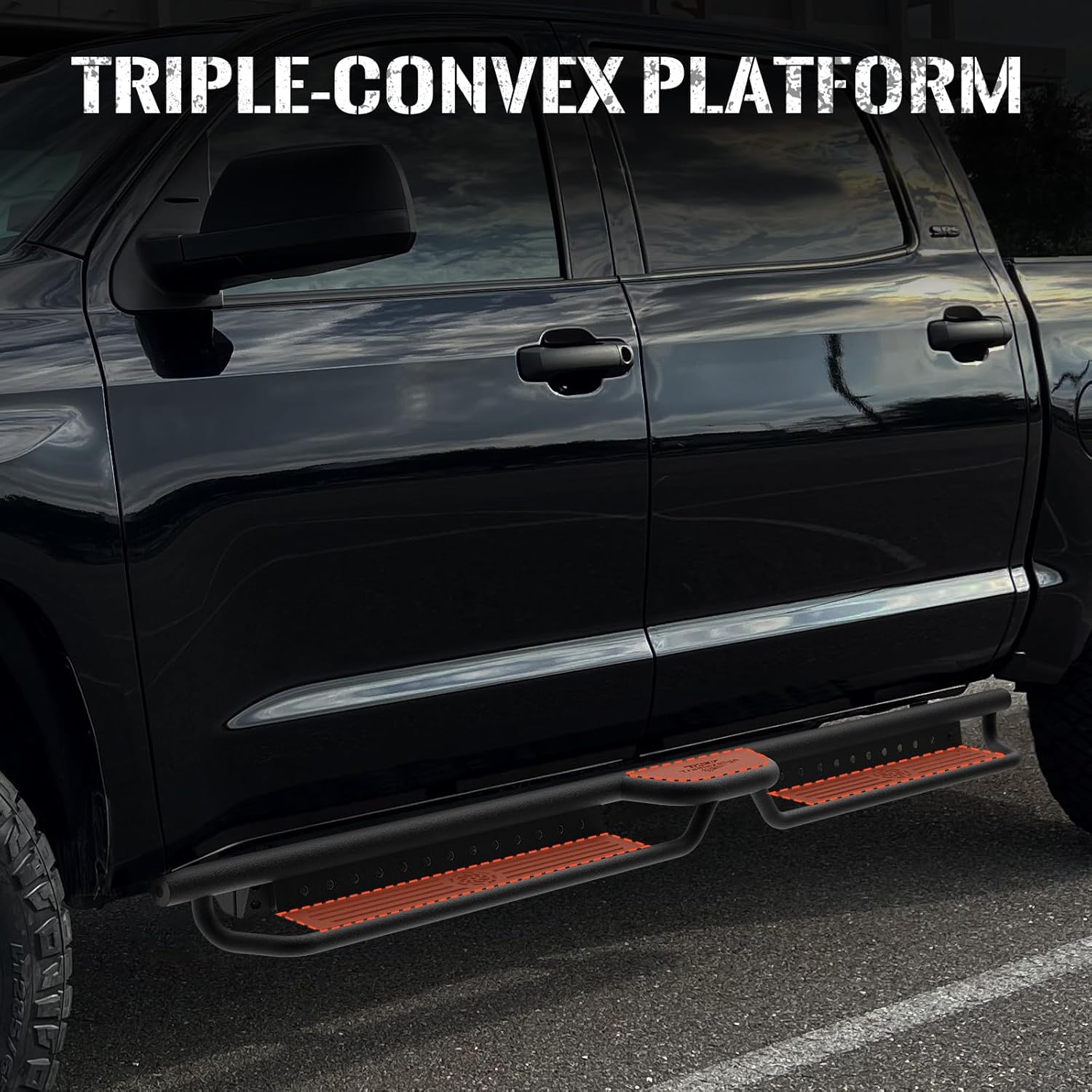 Running Boards Compatible with 2007-2021 Toyota Tundra, Two Stairs Design Side Steps Heavy-Duty Steel Nerf Bars Bolt-on Step Plates Rock Sliders Rail