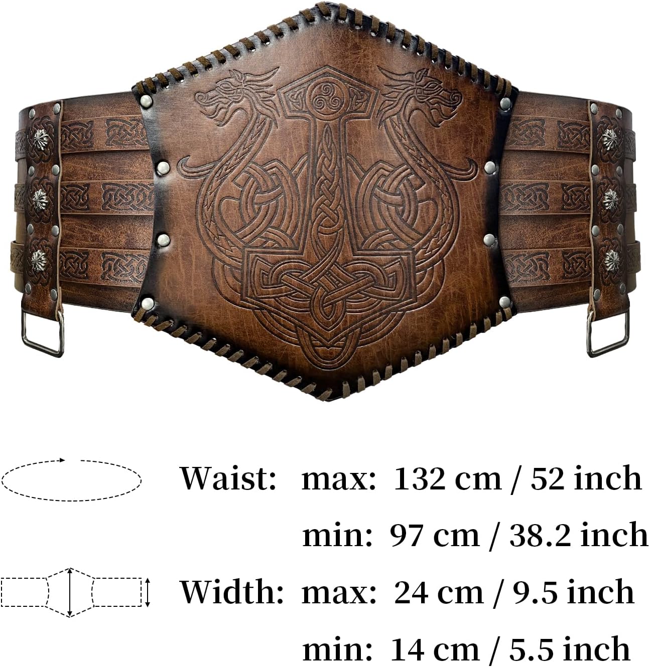 HiiFeuer Viking Embossed Waist Armor, Norse Faux Leather Wide Belt, Medieval Knight Corset Belt for LARP Costume - Image 5