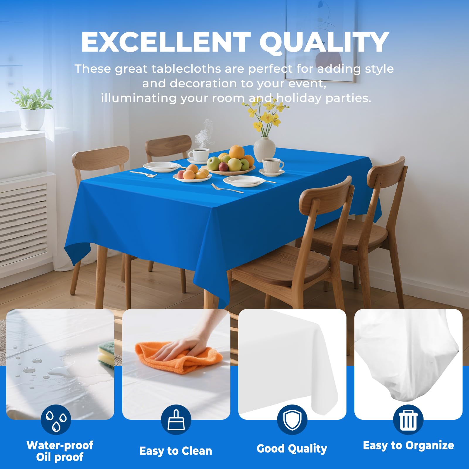 Rollo de mantel de plástico desechable de alta calidad de 54 x 300 pies, para todo tipo de mesas de forma, picnic, fiesta, banquete, cumpleaños, bodas (azul, 54 x 300 pies)