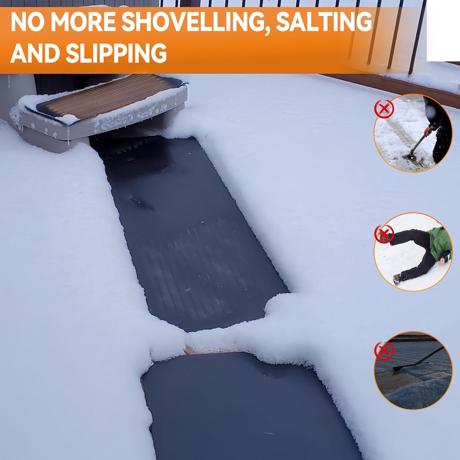 Heated Melting Mats, Snow Ice Melting Mats for Outdoor Walkways Anti-Slip TPU Heated Ice Melting Mats for Winter Backyards, Sidewalks Snow Removal,15ft x 14in, 15ft Power Cord