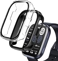 Vista 9 de EWUONU Paquete de 2 fundas compatibles con Amazfit Bip 6, protector de pantalla de vidrio templado con cubierta de policarbonato duro, a prueba