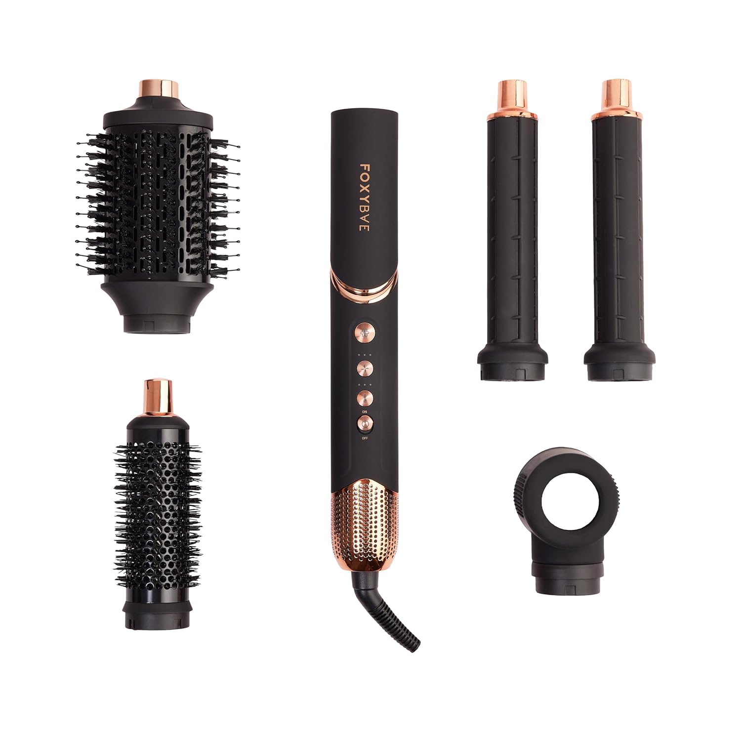 FoxyBae Interchangeable 5-in-1 Super Styler Pro 2024 Version - Hair Styling Curling Iron Set - with Drying Cylinder