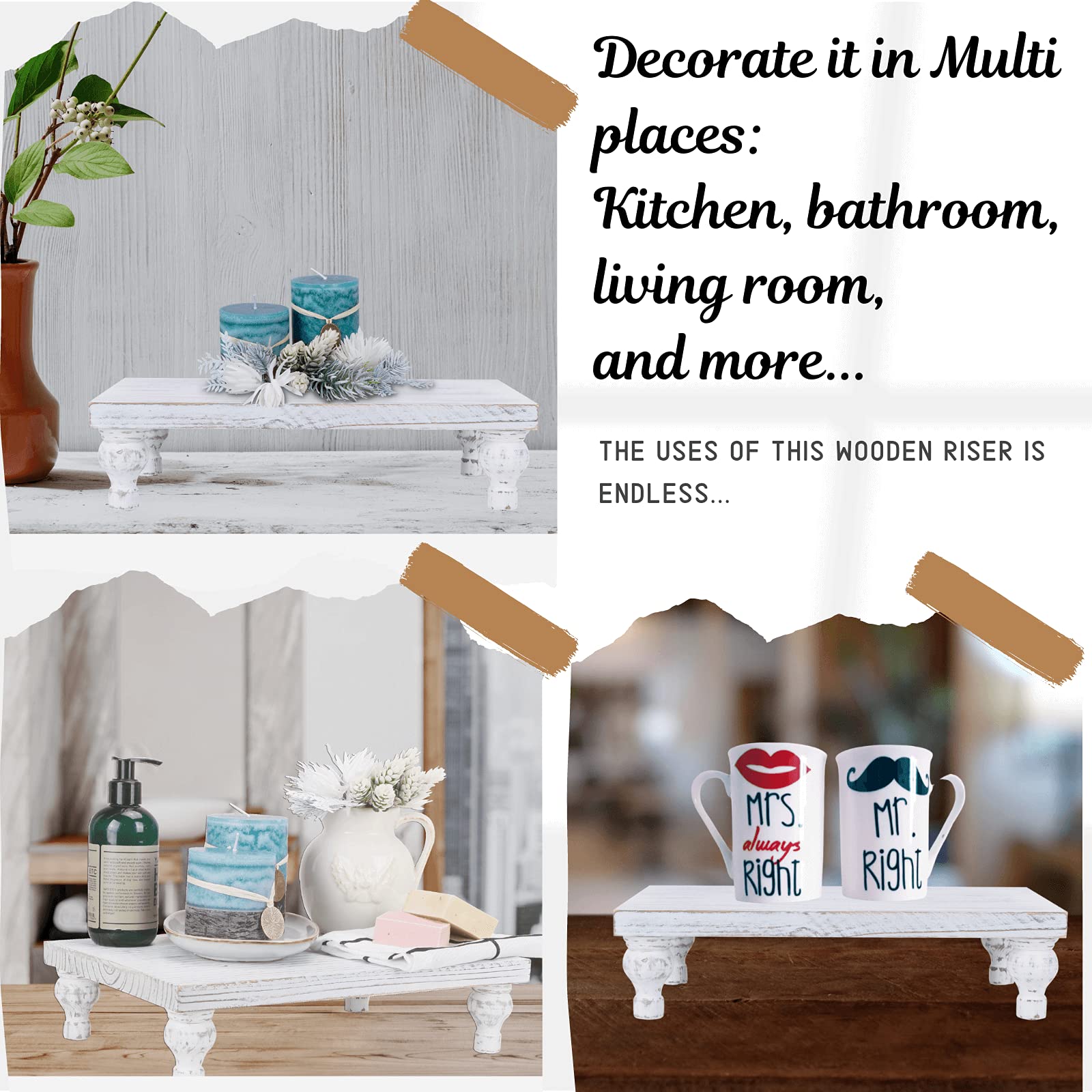 Farmhouse Wooden Riser Decorative Tray Rustic Pedestal Stand/Tray