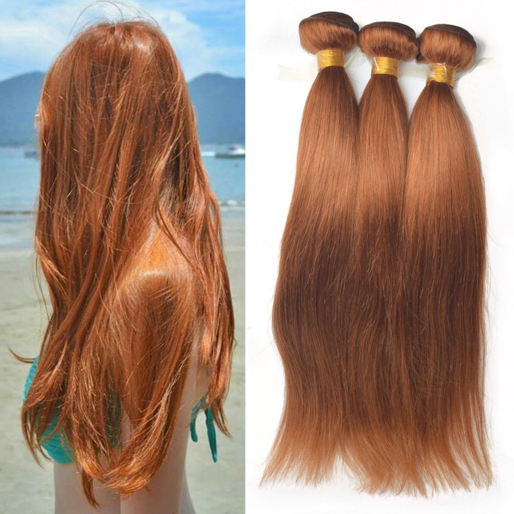 Amazon.com : Brazilian Straight Hair 3 Bundles Silky Straight Milk Way #30  Auburn Real Human Hair Weave Weft Mixed Length 14 16 18 Inches Remy Hair  Extensions : Beauty & Personal Care