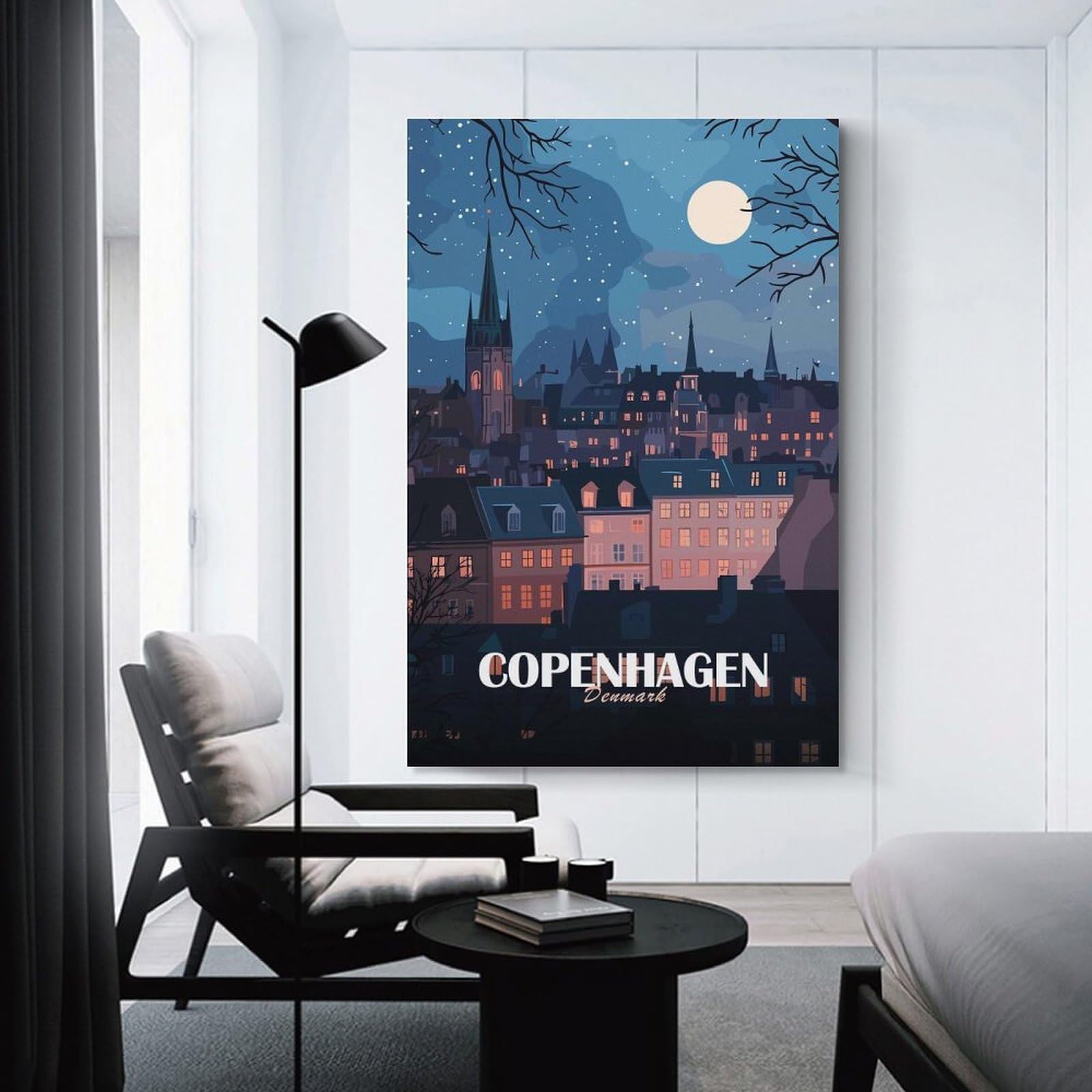 Junmoney Copenhagen, Denmark at Night Home Decor Wall Art, 20x30inch(50x75cm), for Apartment Walls, Studios Or Work Areas, Stylish Wall Art for Fresh Spaces