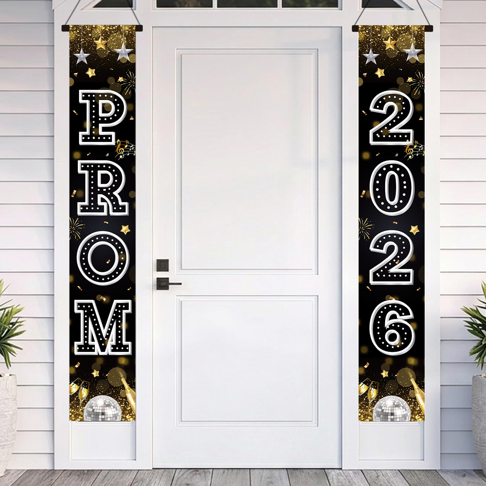 JoyAura Prom Decorations 2026, Black and Silver Prom Banner for Door, 180 * 30cm Prom Night Porch Banner Door Couplets Sign, Class of 2026 Graduation Party Decor Supplies