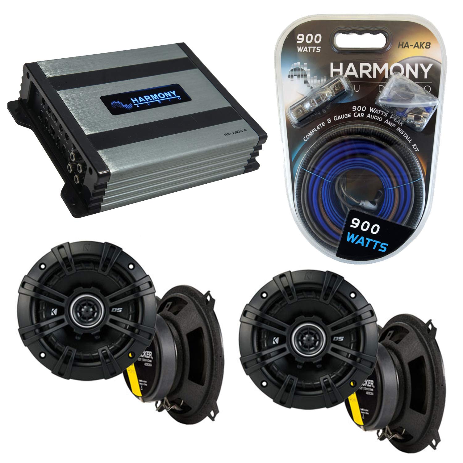 Harmony Audio Bundle with Kicker (2) DSC5 Factory Speaker Replacement & Harmony HA-A400.4 Compatible with Toyota Avalon 1995-1999