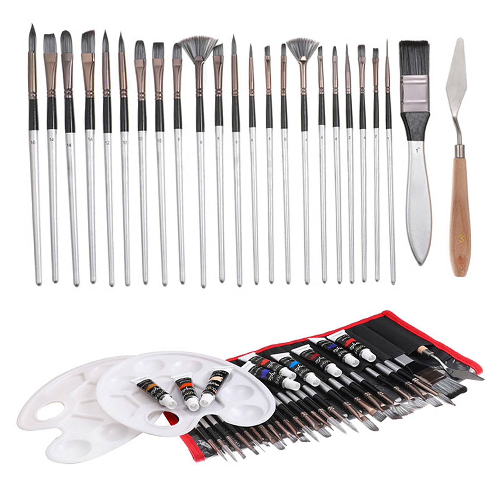 Lot de 17 Pinceaux de peinture en acrylique avec sac de rangement