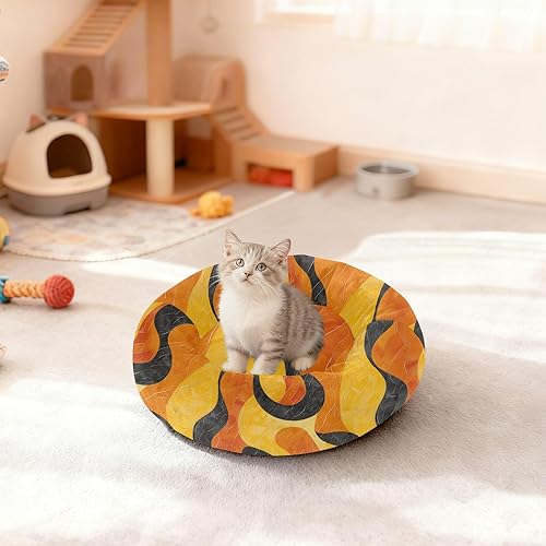 Miniatura 3 de KLL Orange Black Wave Line Relieve Stress Pet Cat Bed fluffier Dog & Cat Cushion for Extra Small Size Pets Sleeping Camas para mascotas Grandes