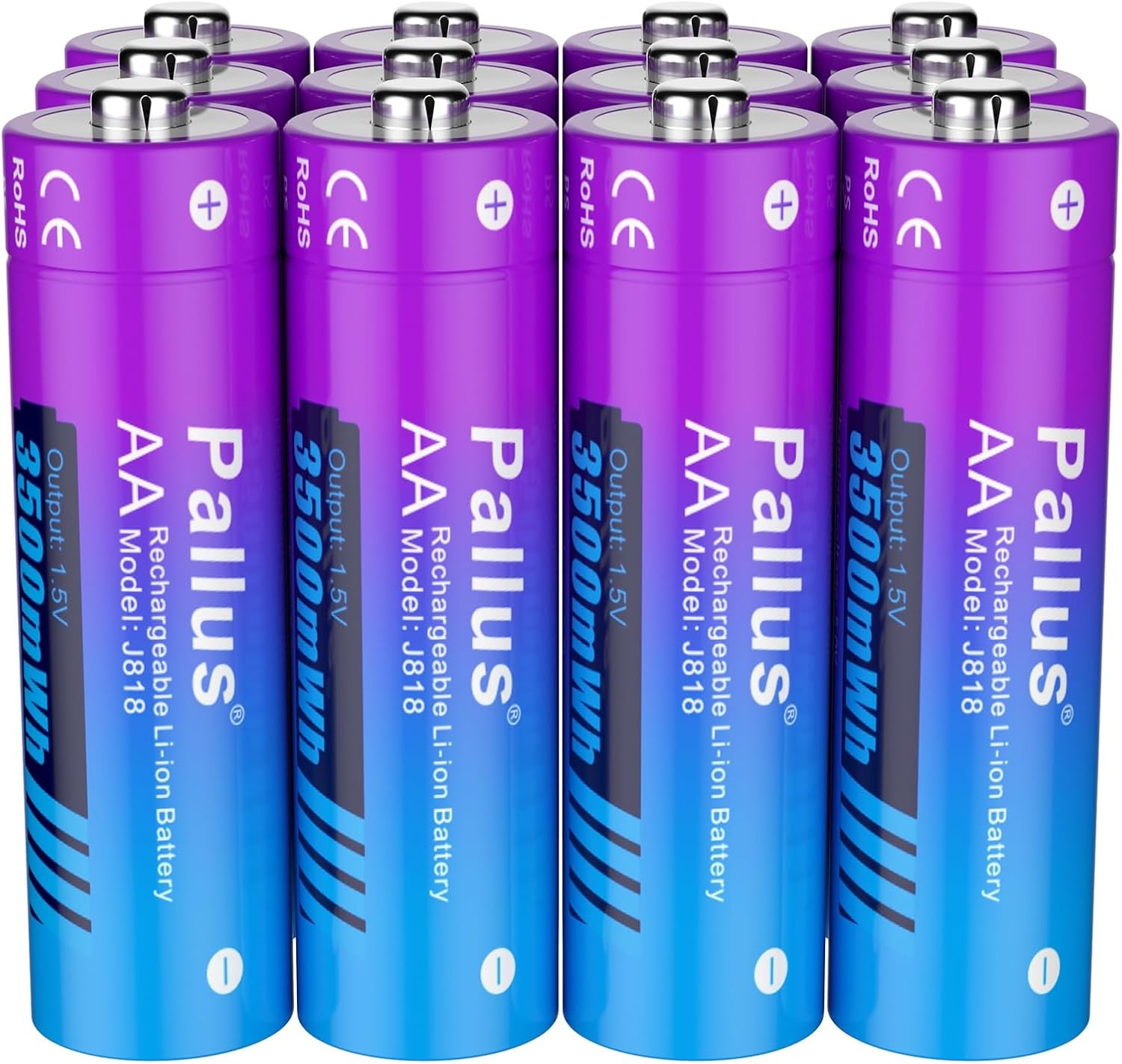 Pallus 1.5V Lithium Rechargeable AA Batteries, 12 Pack