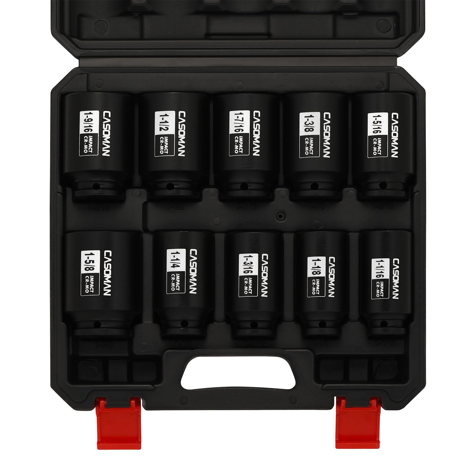 CASOMAN 10PCS 1/2 Drive Deep Spindle Axle Nut Impact Socket Set