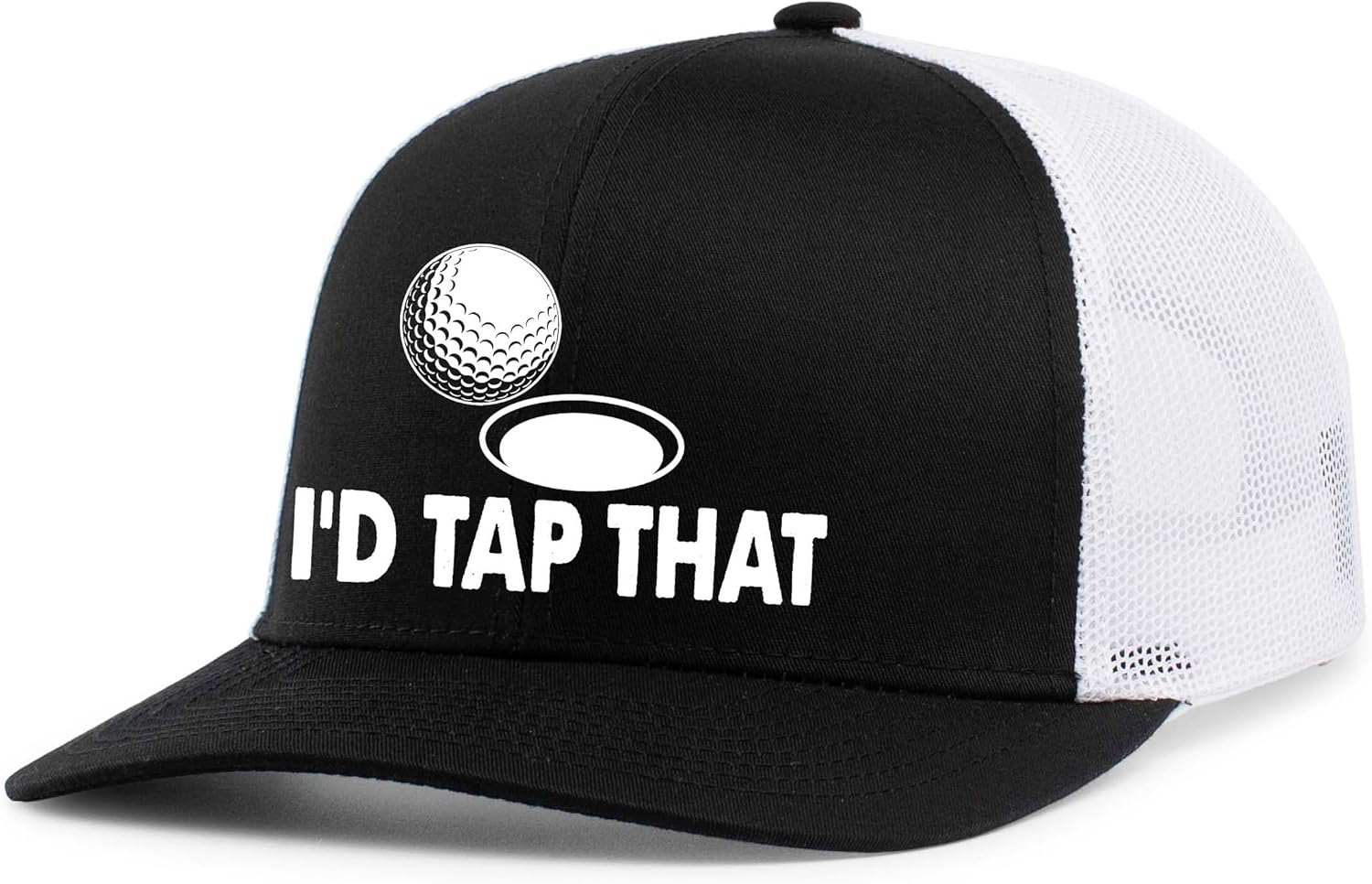 Mens Golf Hat Funny I'd Tap That Golf Ball Mesh Back Trucker Hat, Black/White
