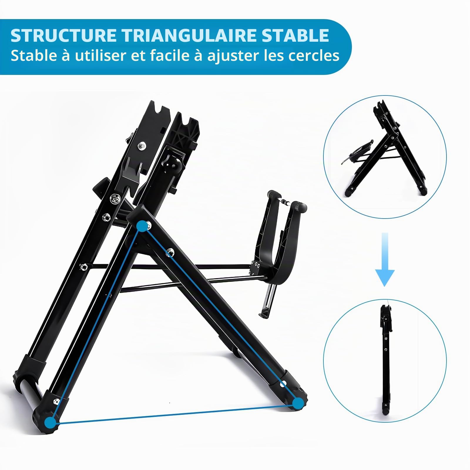 LIROPAU Support de centrage pour roues de vélo - Support de centrage pliable - Convient pour VTT, vélos, vélos de route - En métal - Noir
