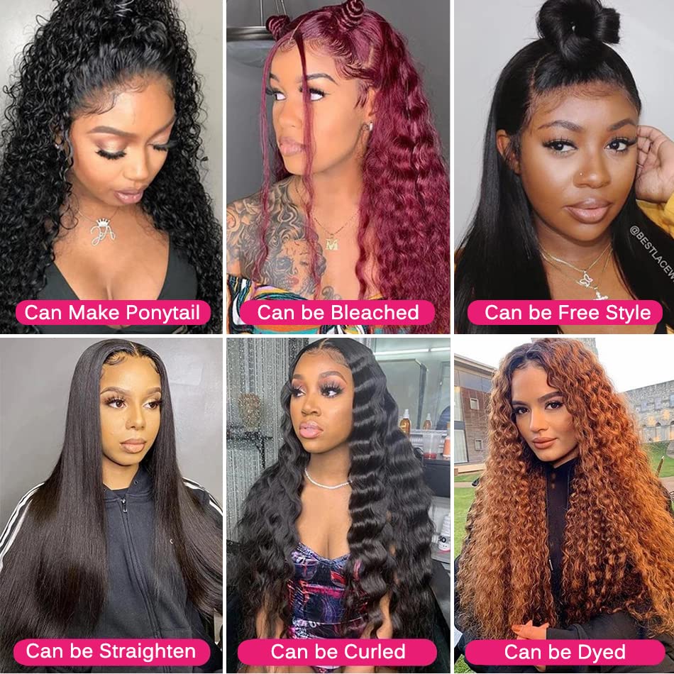 Image of Glueless Water Wave Lace Front Wigs Human Hair for Women 180 Density Unprocessed Brazilian Virgin Human Hair Wigs with Baby Hair Pre Plucked Natural Hairline Wigs Deep Wave 13X4 Lace Frontal Wig
