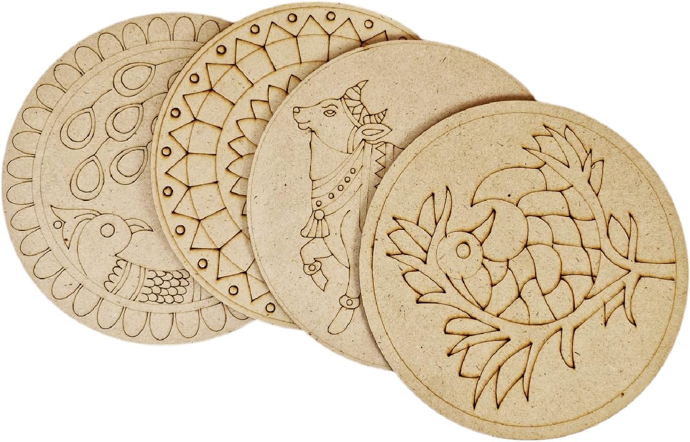 Lippan Art Mandala Art Materials Diy Kit With Four Designs Premarked Mdf Board (4 Pcs Premarked Art Board, Diwali Decoration For Home Decor Engraved Painting MDF Base for DIY Decorations,