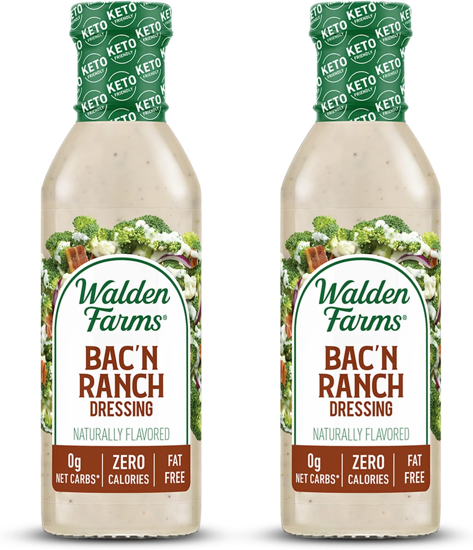 Bac’n Ranch Dressing – Low Carb, Calorie-Free, Gluten-Free, Keto-Friendly, Sugar-Free, Fat-Free, Dairy-Free Smoky Bacon Ranch Flavor – 2-Pack, 12 oz Bottles