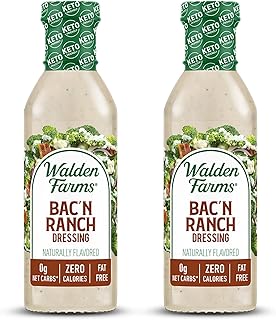 Walden Farms Bac’n Ranch Dressing – Low Carb, Calorie-Free, Gluten-Free, Keto-Friendly, Sugar-Free, Fat-Free, Dairy-Free Smoky Bacon Ranch Flavor – 2-Pack, 12 oz Bottles