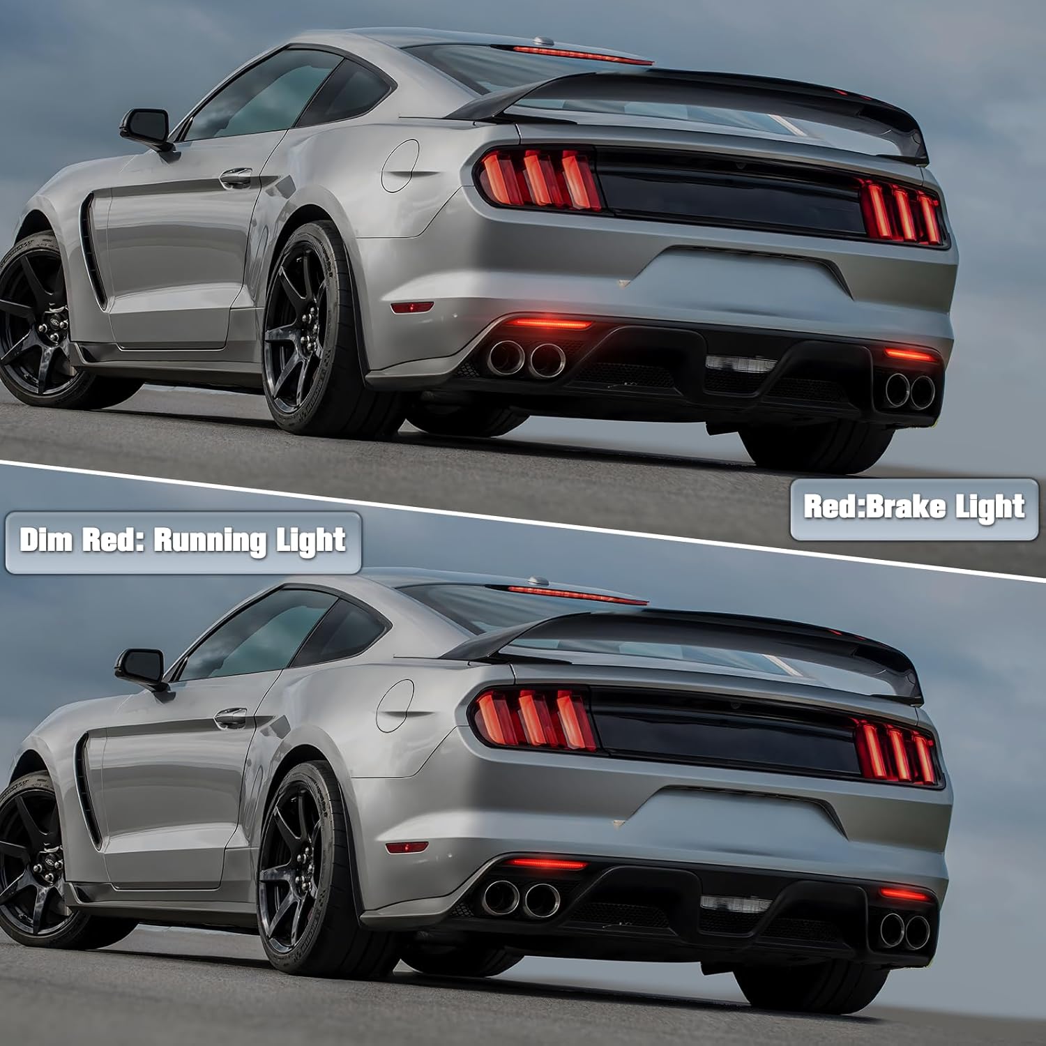 litzland LED Rear Reflector Light Compatible with Ford Mustang 2015 2016 2017 Clear Lens Led Red Brake Tail Lamps