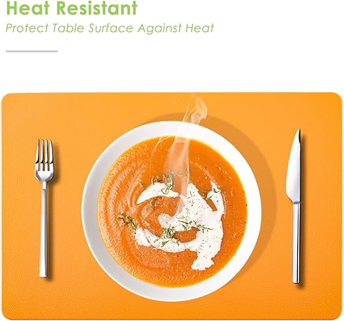 Miniatura 4 de Juego de 4 manteles individuales de piel sintética, resistentes al calor, impermeables, protectores para mesa de cocina, lavables, fáciles de