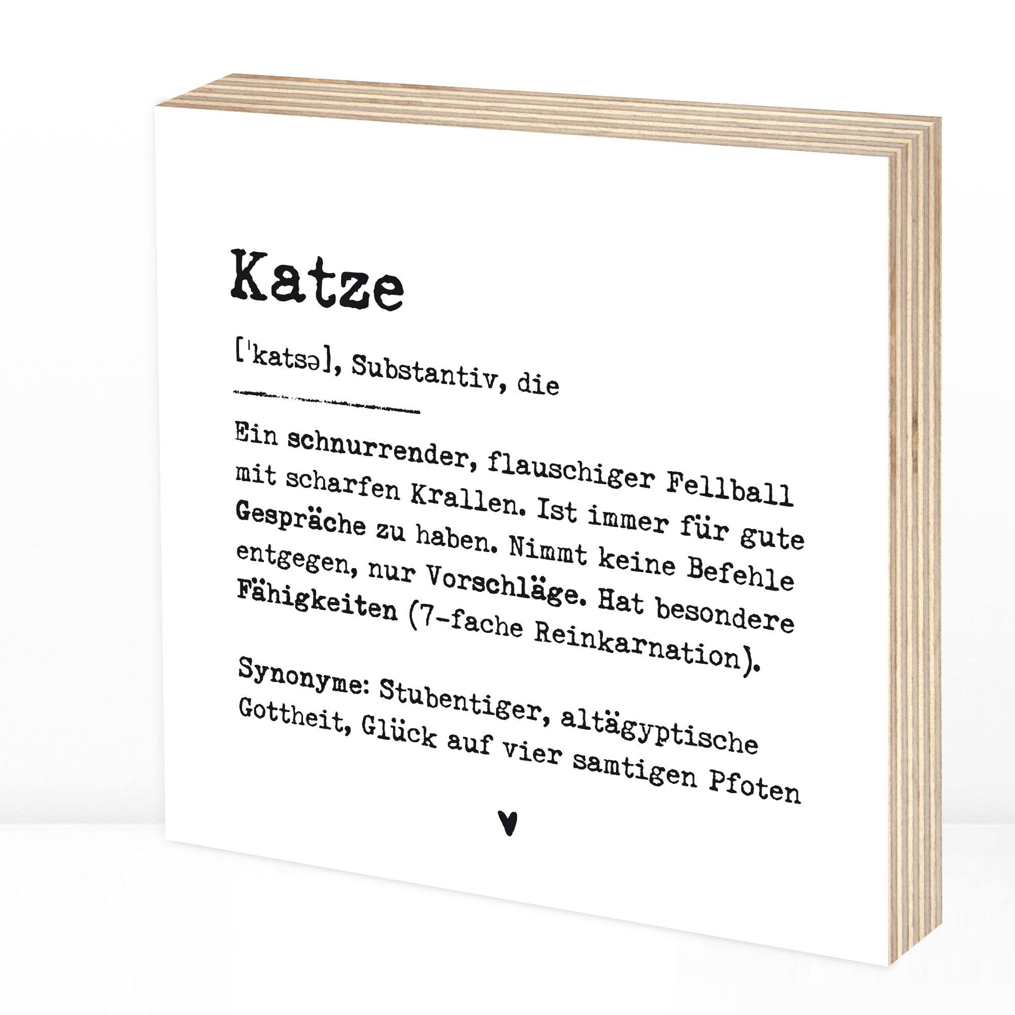 Wunderpixel® Holzbild Definition Katze - 15x15x2cm zum Hinstellen/Aufhängen, Text auf Holz - schwarz-weißes Wand-Bild Aufsteller zur Dekoration Geschenk-Idee