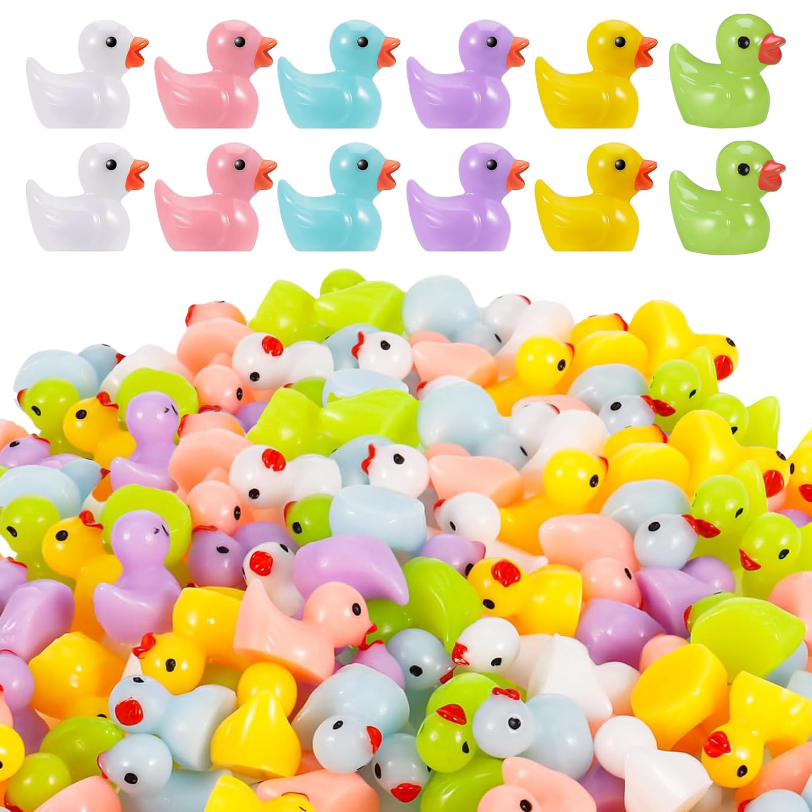 wodehahagou 200 Pcs Mini Ducks Mini Resin Ducks Cute Mini Rubber Ducks Colorful Miniature Ducks Miniature Toy Child Bath Time Toys for Aquarium,DIY Crafts Garden Landscapes Decoration(Random Color)