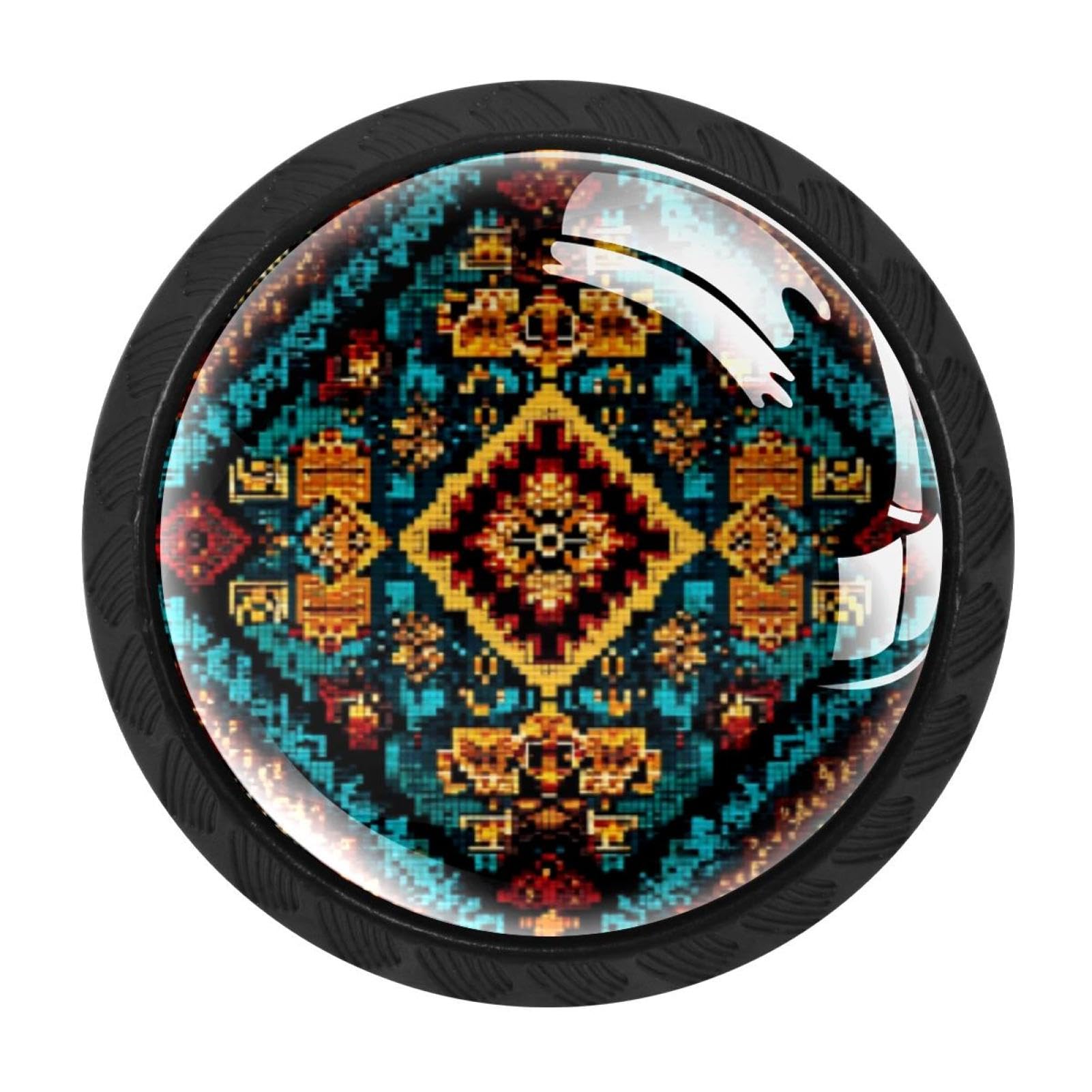 CHENZZZZ 4 Pieces Round Cabinet Knobs Geometric Ethnic (2) Dresser Knobs Pulls Handles with Screws for Drawer Pulls Handles Knobs Door Knobs