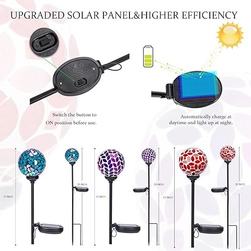 Miniatura 11 de VCUTEKA Luces solares decorativas de jardín al aire libre, luz solar de mosaico, impermeable, luz LED de estaca para paisaje, patio, terraza