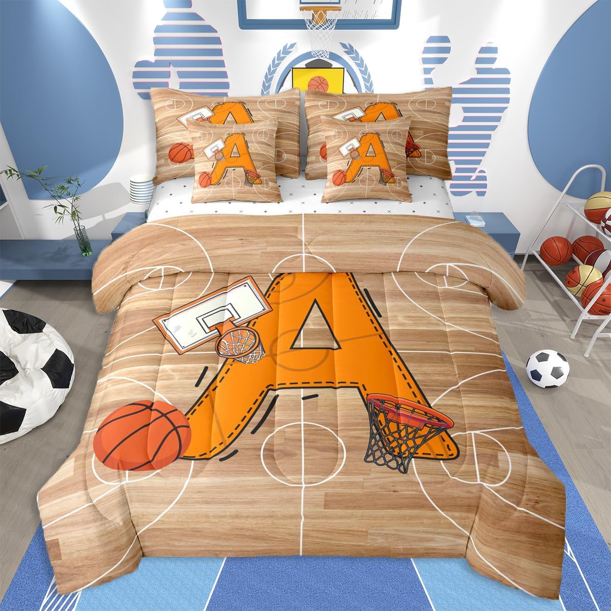 jejeloiu Basketball Comforter Set with Sheets 7 Piece Queen Size