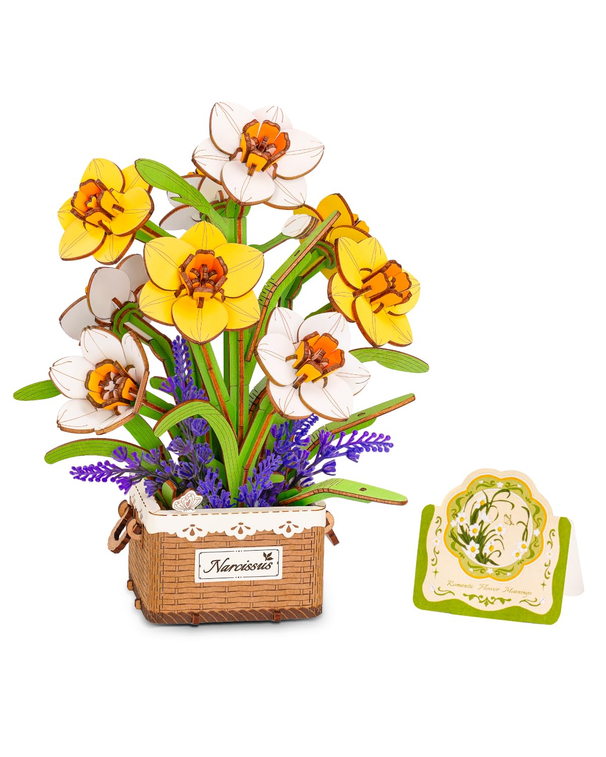 ROWOOD 3D Wooden Puzzle Flowers Bouquet for Adults, Narcissus Artificial Wooden Flowers Model Kits to Build, DIY Wood Bloom Craft Set, Birthday Valentine Gift for Women, Home Decor