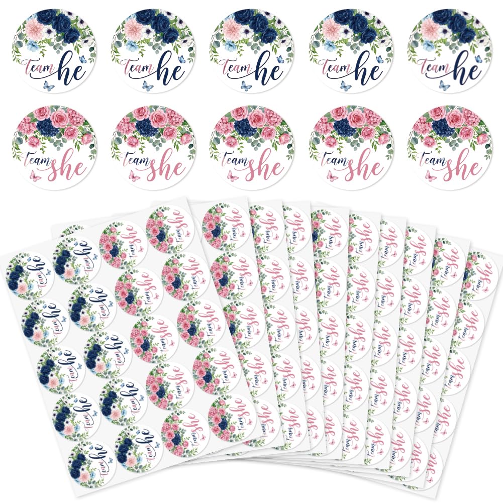 arricraft 200 Pcs Gender Reveal Stickers, 5cm/1.97inch Navy and Blush Floral Round Self-Adhesive Gender Reveal Labels Decorations Party Supplies Stickers for Shower Party Voting Game Ideas