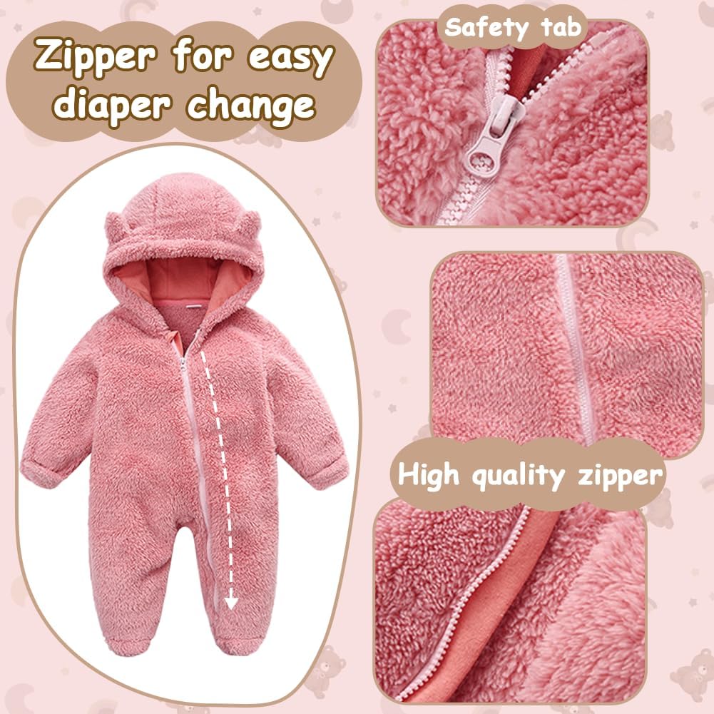 UVIPC Newborn Baby Bear Fleece Outfit Footie Jumpsuit Winter Romper Snowsuit outfit Bear Suit Warm Hooded Outfits - Image 2
