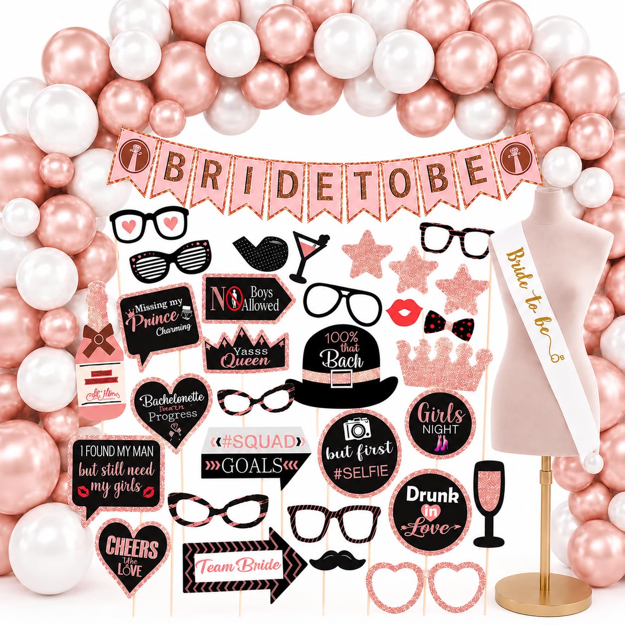 Party Propz Bride To Be Decoration Set Combo -73Pcs Rose Gold Bachelorette Party Decorations | Bride To Be Props | Bride To Be Sash | Bride To Be Banner (Cardstock) | Bride To Be Balloon